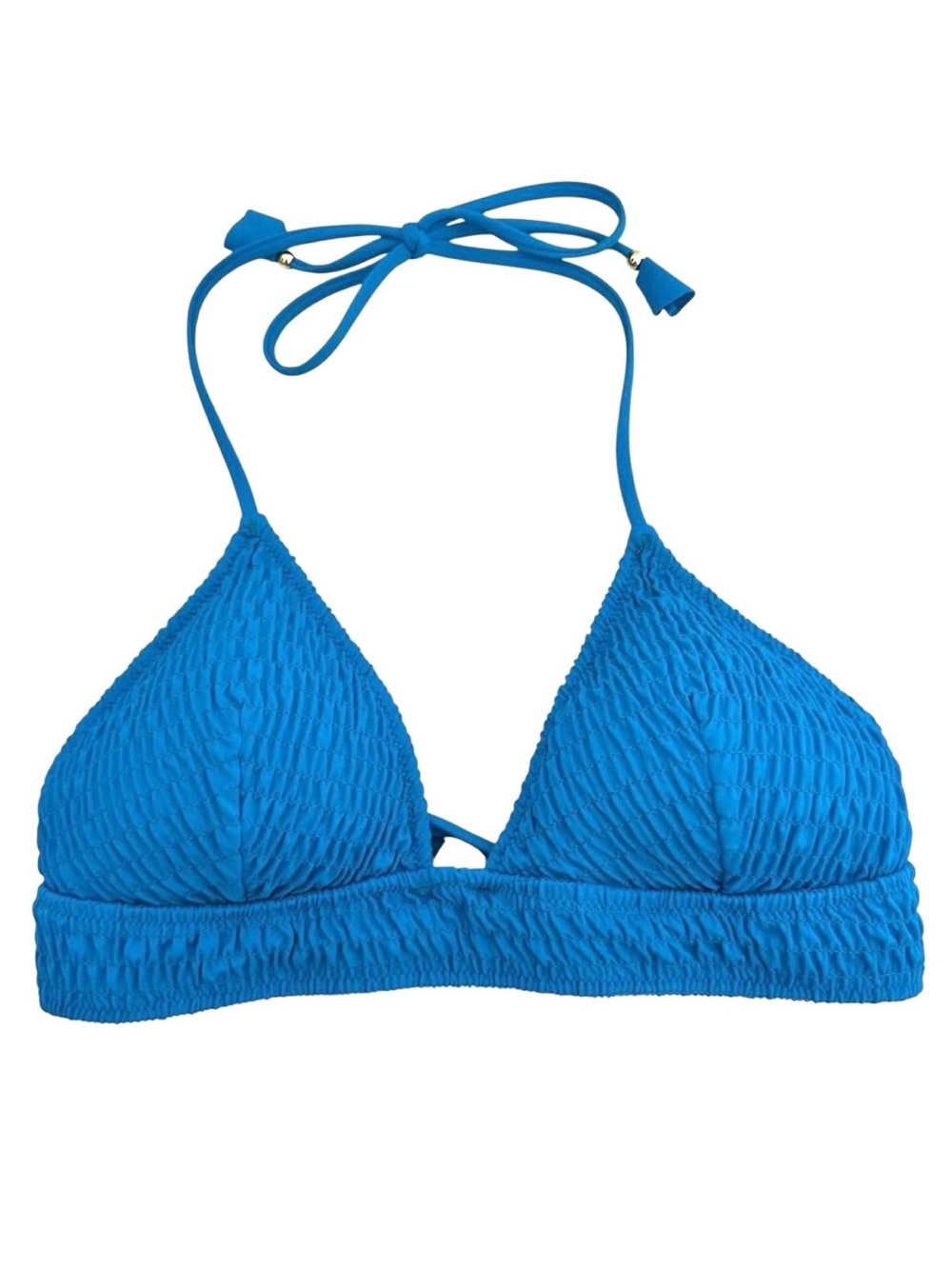 VICTORIA’S SECRET SMOCKED TRIANGLE PADDED STRAPPY BIKINI TOP BLUE MEDIUM - Picture 2 of 9